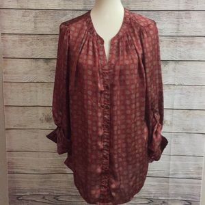OMG GORGEOUS. Rust-colored silky blouse
